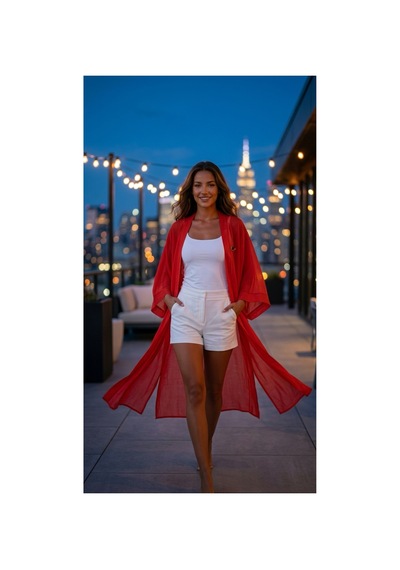 Lila Mare İnce Pamuk Vual Kumaşlı Handmade Beachwear Yazlık Kimono Renkli Renkli