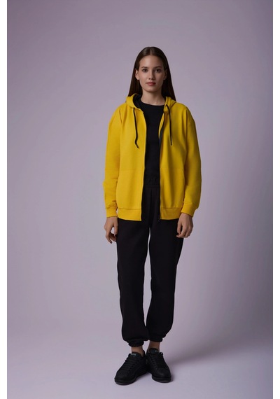 Defys Defy S Kadın Oversize Kapüşonlu Fermuarlı Cepli Sweatshirt Sarı - 527346818 Sarı