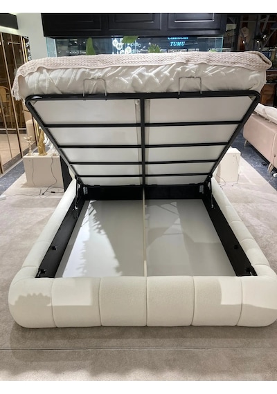 Cozze Mobilya Premium Buklet Ekru Çift Kişilik Teddy Karyola 140 x 200 CM
