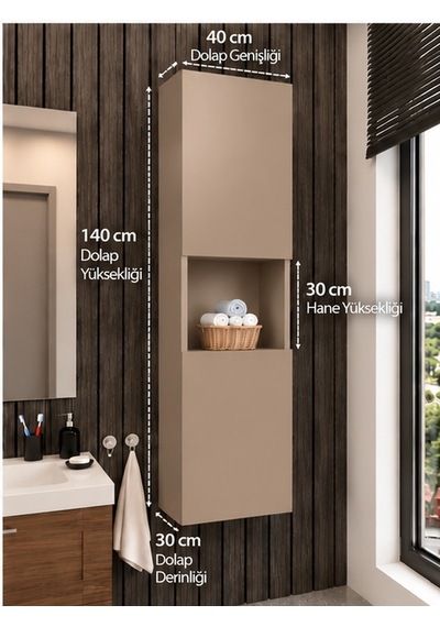 Lisa Banyo Dolabı Duvara Monte Raflı Mdf Krem