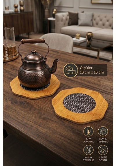 Ahşap Tencere Tava Çaydanlık Atlığı Nihale Seti 3 Lü Set