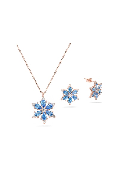 Brezza Lusso Jewelry 925 Ayar Lotus Çiçeği Aquamarin Taşlı Rose Gümüş Kolye Küpe Set 40816220 42 CM 42 CM