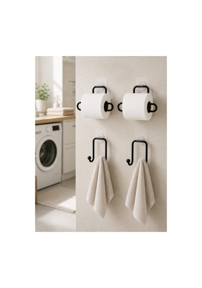 Pratik Banyo Düzenleme Seti 2 Adet Rulo Kağıt Tutucu 2 Adet Havlu Askılığı Altın