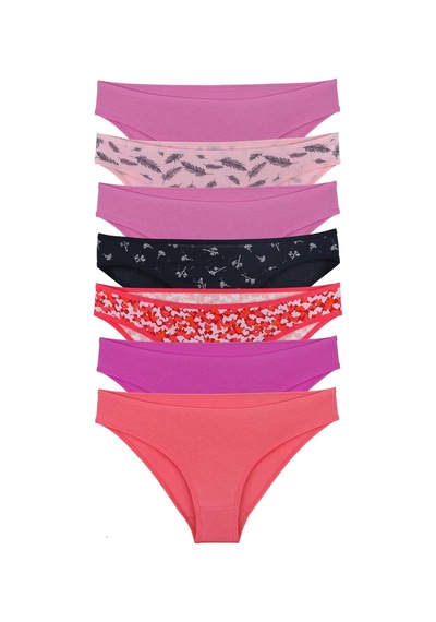 Sensu Kadın Günlük Pamuklu Külot Slip Karışık Renkler 7'li Paket - Kts1141 Pembe