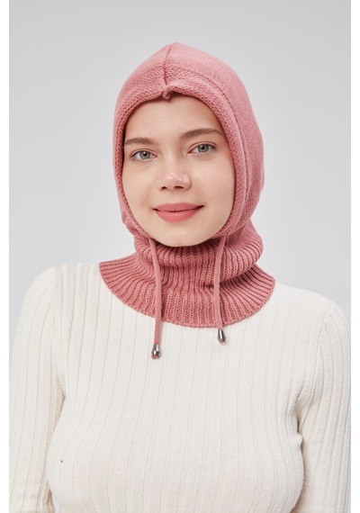 Derikem Lüks Kadın Kışlık Balaclava Triko Örme Başlık Pembe