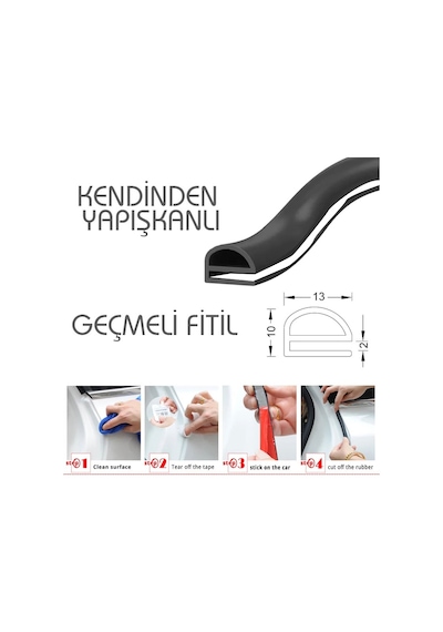 Contacall Otomobil Fitili İki Kapı Arası Fitili Orta Direk Fitili 2 Metre Kendinden Yapışkanlı Rüzgar Azaltıcı Fitil