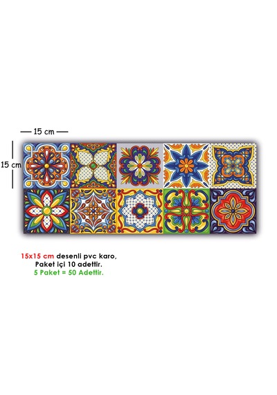 Kendinden Yapışkanlı Karnaval Desenli Pvc Karo 15x15 Cm 5 Li Paket