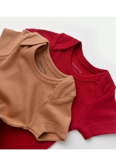 Rebebe Babycosy Modal 2 Li Kısa Kollu Bebek Badi - Bebek Body - Csym1121 (544639971) Kahverengi - Kırmızı