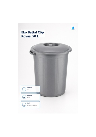 Eko Battal Çöp Kovası 50 L Plastik 45 X 42 X 51 Cm