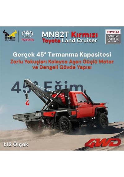 Mn Model Mn82t 1/12 Toyota Land Cruiser Lc79 4wd Rc Model Crawler Offroad Uzaktan Kumandalı Araba Truck Rtr Lisanslı Kırmızı+elektrik Vinçli+dahili Işık Seti Mn-82t