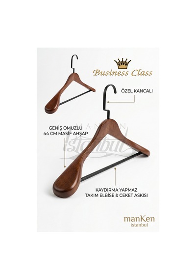 5 Adet Delüks Masif Ceviz Ahşap Ev Ve İş Yeri İçin 44 Cm Ahşap Ceket Askısı - Ahşap Elbise Askısı