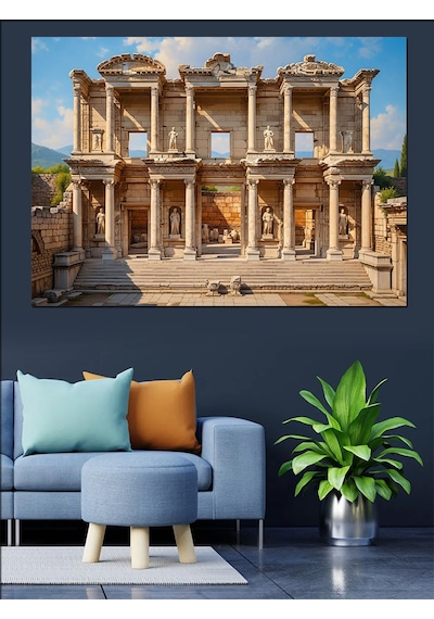 Ahşap Tablo Antik Efes Celsus Kütüphanesi Manzarası