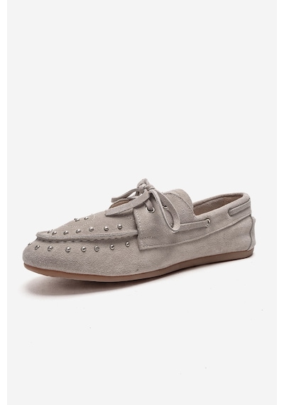 Luvishoes Cuesta Bej Süet Hakiki Deri Troklu Bağcıklı Kadın Loafer Ayakkabı
