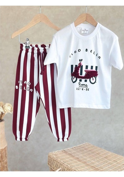 My Kids Wear Renkli Desenli Çocuk Alt Üst Takım Beyaz