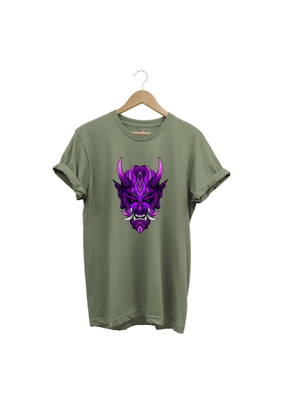 Anime Mor Kuru Kafa Baskılı %100 Pamuk Regular Fit Bisiklet Yaka Haki T-shirt Haki