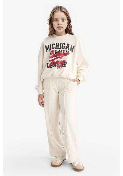 Defacto Kız Çocuk 2li Takım Baskılı Sweatshirt Eşofman Altı F2564a825auer238 Ekru