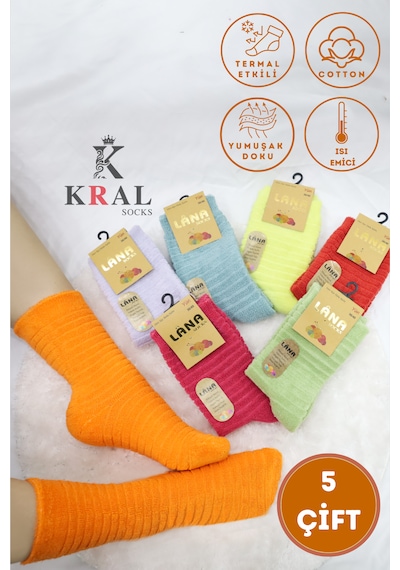 Kral Socks Kadın Uzun Ters Havlu 5 Çift Termal Etkili Kışlık Çorap Seti ASORTİ