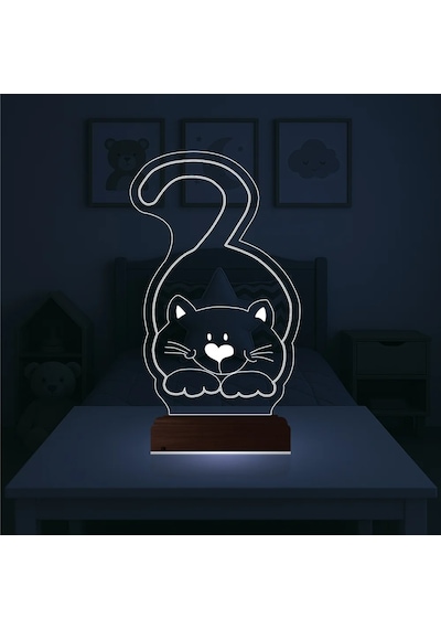 Luvivia Kedi Kedicik Çocuk Odası 3d Lamba - Masa Gece Lambası Şeffaf