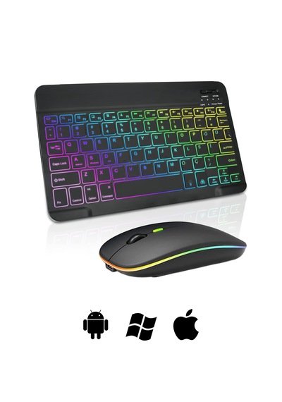 Microcase Rgb Tablet Ve Telefonlar İçin Türkçe Bluetooth Klavye Ve Mouse Set - Al7815 Siyah