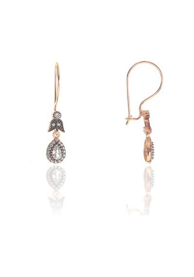 Gümüş Rose Zirkon Taşlı Elmas Montürlü Damla Set Barcode Rose Gold - Rodyum