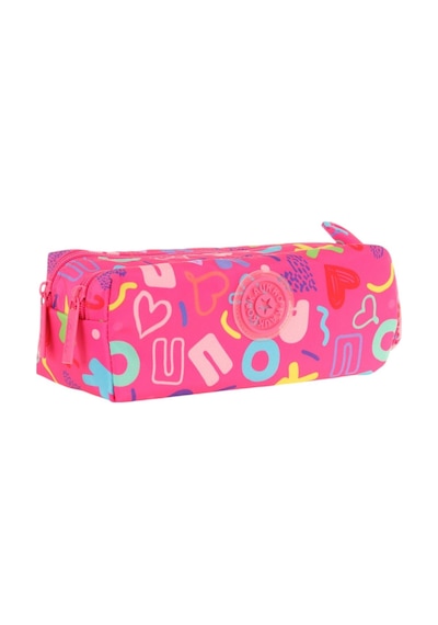 Kaukko Kız Çocuk İki Bölmeli Pembe Kaukko Kalp Baskılı Kalem Çantası/kalemlik - K2694 Pembe