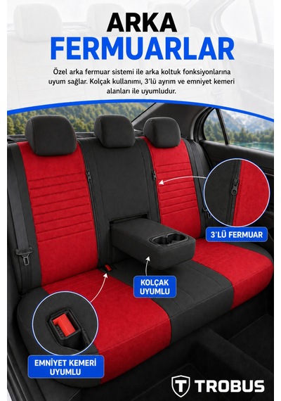Fiat Albea 2002-2012 Araca Uyumlu Premium Tay Tüyü Koltuk Kılıfı Liona Serisi Kırmızı Siyah