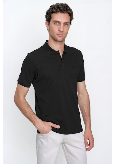 Siyah Basic Düz %100 Pamuk Slim Fit Dar Kesim Kısa Kollu Polo Yaka Tişört 99yc018011001 Siyah