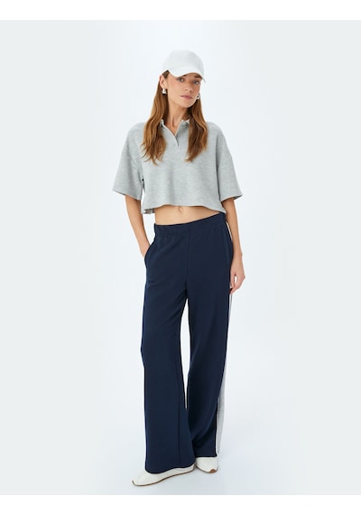 Koton Modal Rahat Kalıp Kısa Kollu Polo Yaka Crop Tişört Gri Melanj 5sak50024ek Gri Melanj