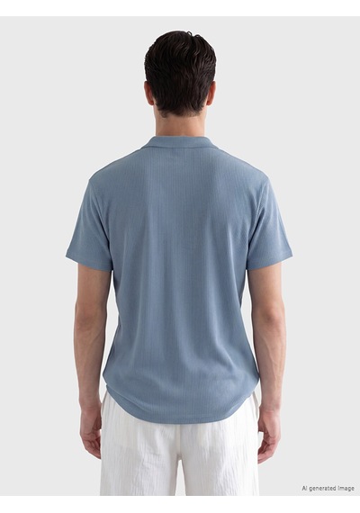 LC Waikiki Lc Waıkıkı Mavi Standart Fit Polo Yaka Fitilli Erkek Tişört