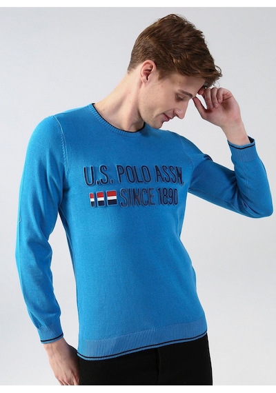 U.s. Polo Assn. Bisiklet Yaka Mavi Erkek Kazak Kolon Mavi