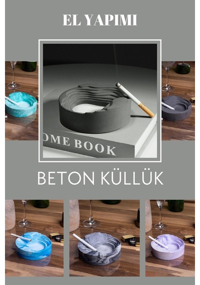 El Yapımı Beton Küllük Modern Ve Şık Tasarım, Hediyelik Dekoratif Geometrik Küllük - Mor