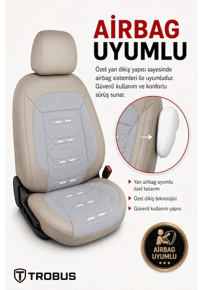 Renault Megane E-tech 2022+ Uyumlu Prestige Line Keten Serisi Bej Koltuk Kılıfı