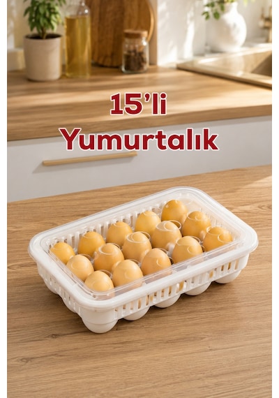 Porsima Vc-722 Peggy 15 Bölmeli Kapaklı Yumurta Kutusu Yumurtalık Buzdolabı Organizeri Saklama Kabı Beyaz