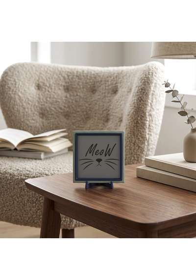 Meow Baskılı Modern Dekoratif Obje, Ev Ve Ofise Estetik Ve Neşe Veren Masaüstü Aksesuarı 10x10 Cm