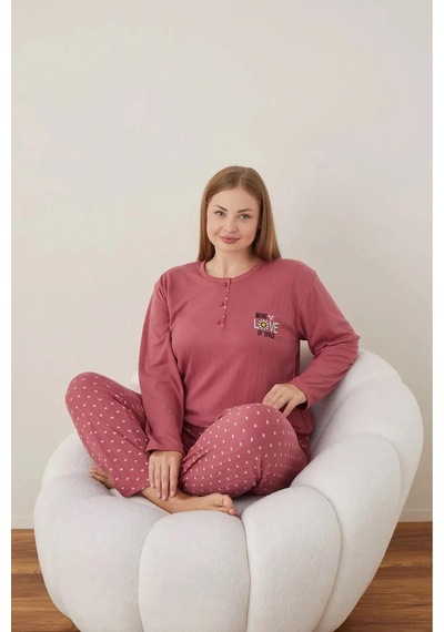 Boyraz Lindros Kadın Pamuklu Düğme Yaka Raporlu İnterlok Battal Pijama Takımı 05121 - 1 Adet Gülkurusu Boyraz Lindros Kadın Pamuklu Düğme Yaka Raporlu İnterlok Battal Pijama Takımı 05121 - 1 Adet Gülkurusu