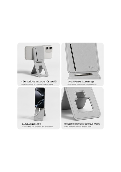 Magsafe Cüzdan Kartlık Güçlü Manyetik Standlı Telefon Kartlığı İphone Uyumlu Deri Cüzdan Gri