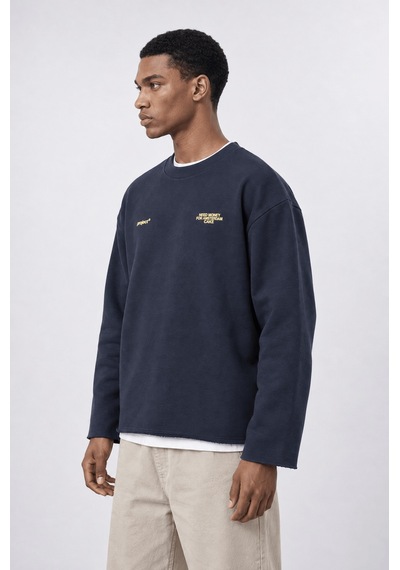Respire Erkek Cake Baskılı Pis Dikiş Detaylı Oversize Sweatshirt Lacivert
