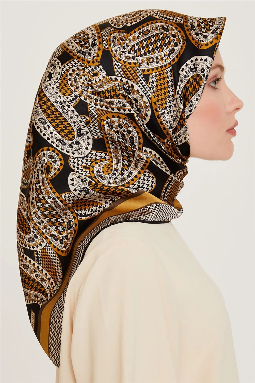Armine Etnik Desenli Twill Saf İpek Eşarp 9208d 32 Çok Renkli