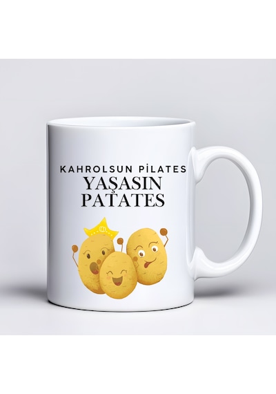 Kahrolsun Pilates Yaşasın Patates Komik Tasarım Kupa Model 229 Eğlenceli Baskılı Seramik Kahve Kupası Çok Renkli