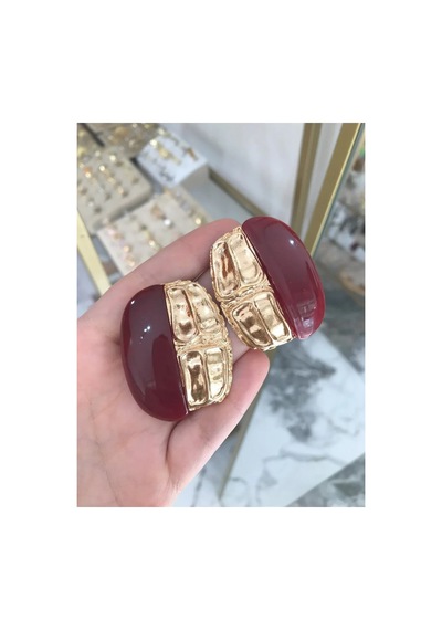 Gold Detaylı Küpe Bordo