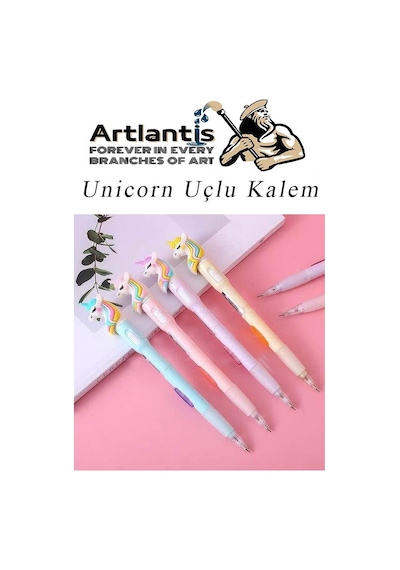 Işıklı Unicorn Uçlu Kalem Seti Mavi 0.7 Mm 1 Paket Unicorn Başlıklı Versatil Kalem Süslü Silikonlu Hediyelik Kalem