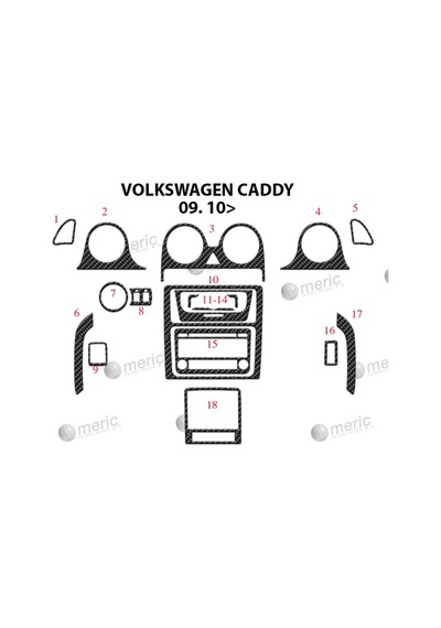 Volkswagen Caddy Torpido Kaplama 2010 18 Parça Karbon