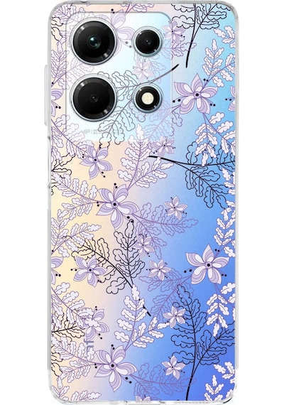 İnfinix Note 30 5g Uyumlu Kamera Korumalı Floral Lila Tasarımlı Şeffaf Silikon Kılıf