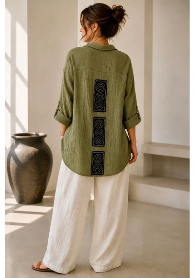 Bb Butik Basic İtalyan Seri Müslin Oversize Gömlek Dn0942 haki