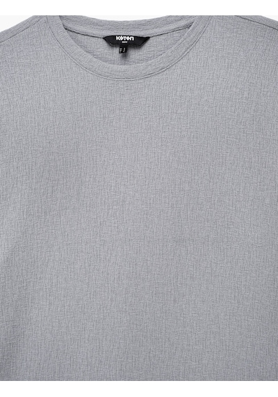 Koton Kısa Kollu Dokulu Bisiklet Yaka Slim Fit Tişört Gri 6sam10098mk