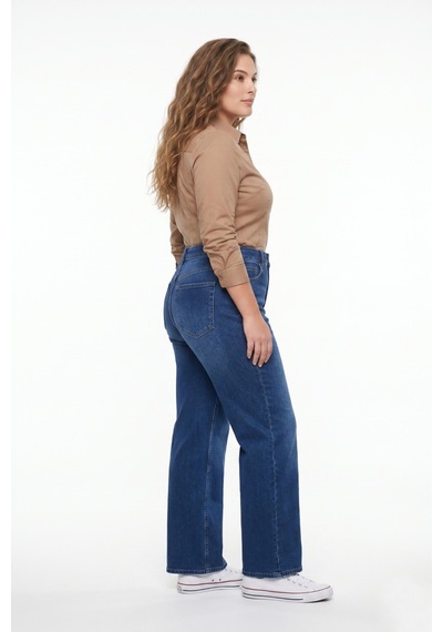 Dekploy Kadın Yüksek Bel Wide Leg Denim Bol Pantolon Bgl-st05449 K.mavi