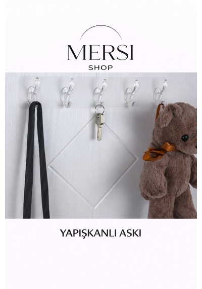 Kendinden Yapışkanlı 5 Kancalı Şeffaf Duvar Askı Seti şeffaf