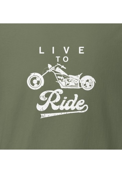 Wildstyle Live To Ride Motosiklet Özgürlük Vintage Motor Baskılı Unisex Bisiklet Yaka Pamuklu Tişört - Haki