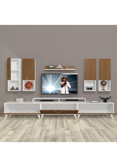 Decoraktiv Ekoflex 8da Mdf Retro Tv Ünitesi Tv Sehpası Beyaz - Ceviz