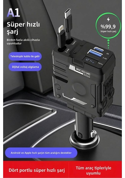 70w Çakmaklık Girişli Şarj Cihazı Araç Şarj Cihazı 3 Usb + Type-c Pd 3.0 Lightning + Type-c Kablolu Hızlı Şarj Siyah - 924496768 70w Çakmaklık Girişli Şarj Cihazı Araç Şarj Cihazı 3 Usb + Type-c Pd 3.0 Lightning + Type-c Kablolu Hızlı Şarj Siyah - 924496768